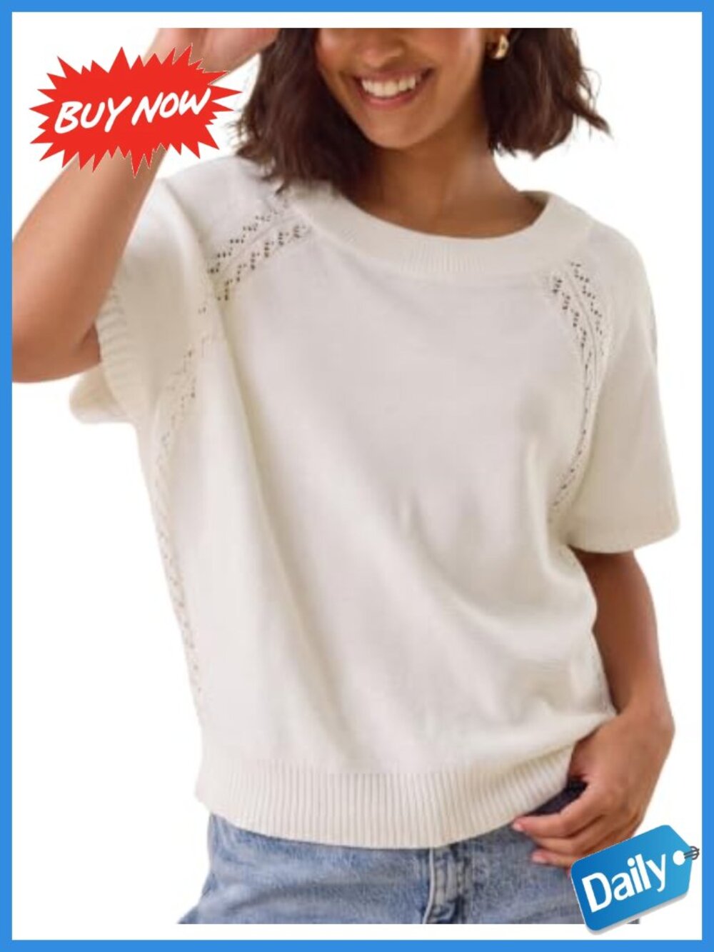 Yeokou Women Knit Crochet Top Short Sleeve Crew Neck Pullover Sweater